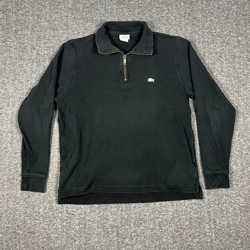 Lacoste Quarter 1/4 Zip Pullover Sweater Men's 5 Large Black Long Sleeve Faded